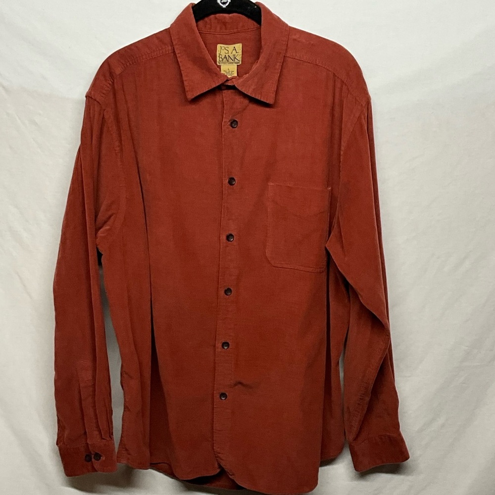 Large Rust Orange Utility Button-Up Shirt Classic Casual 100% Cotton Long Sleeve